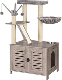 HOOBRO Cat Tree with Litter Box Enclosure - Greige