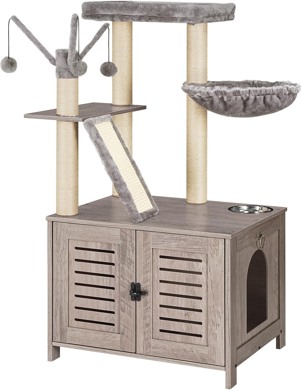 HOOBRO Cat Tree with Litter Box Enclosure - Greige