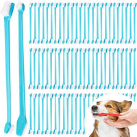 Brand Name 100pcs Double Headed Soft Bristle Toothbrush Brush Kit - Long Handle for Dogs, Cats & Pets - Blue