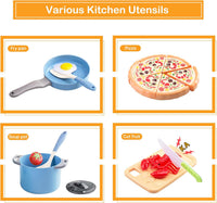 130Pcs Kitchen Playset, Toddler Pretend Cooking Play Pots, Pans - Blue / 80 Pcs - image 4