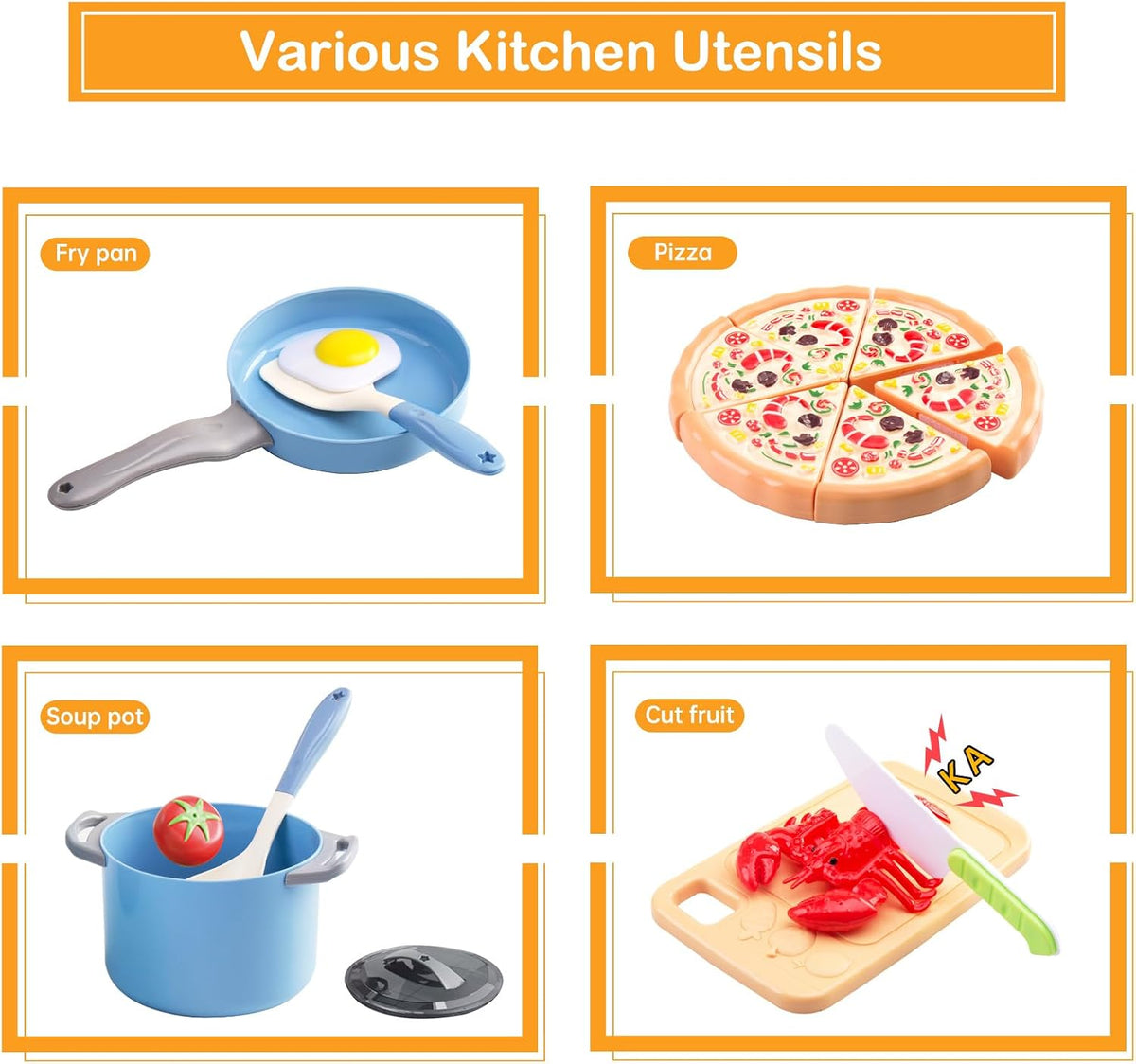 130Pcs Kitchen Playset, Toddler Pretend Cooking Play Pots, Pans - Blue / 80 Pcs - image 4