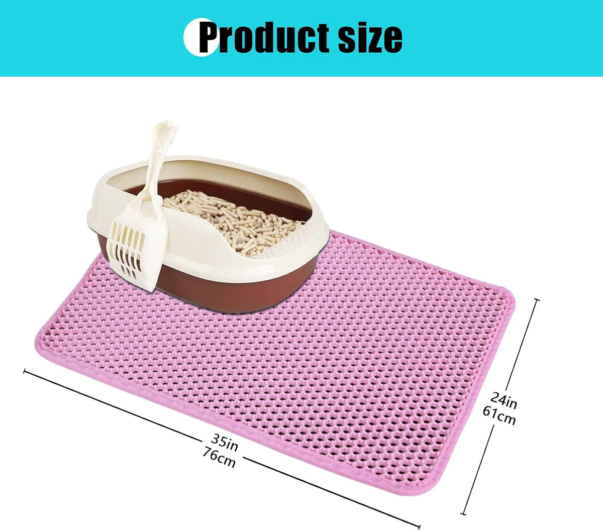 Cat Litter Mat 35"x24", Double Layer Waterproof Litterbox Mat - 24" x 30" / Pink - image 2
