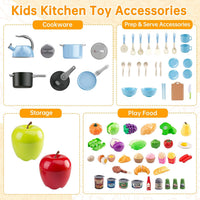 130Pcs Kitchen Playset, Toddler Pretend Cooking Play Pots, Pans - Blue / 100 Pcs - image 3