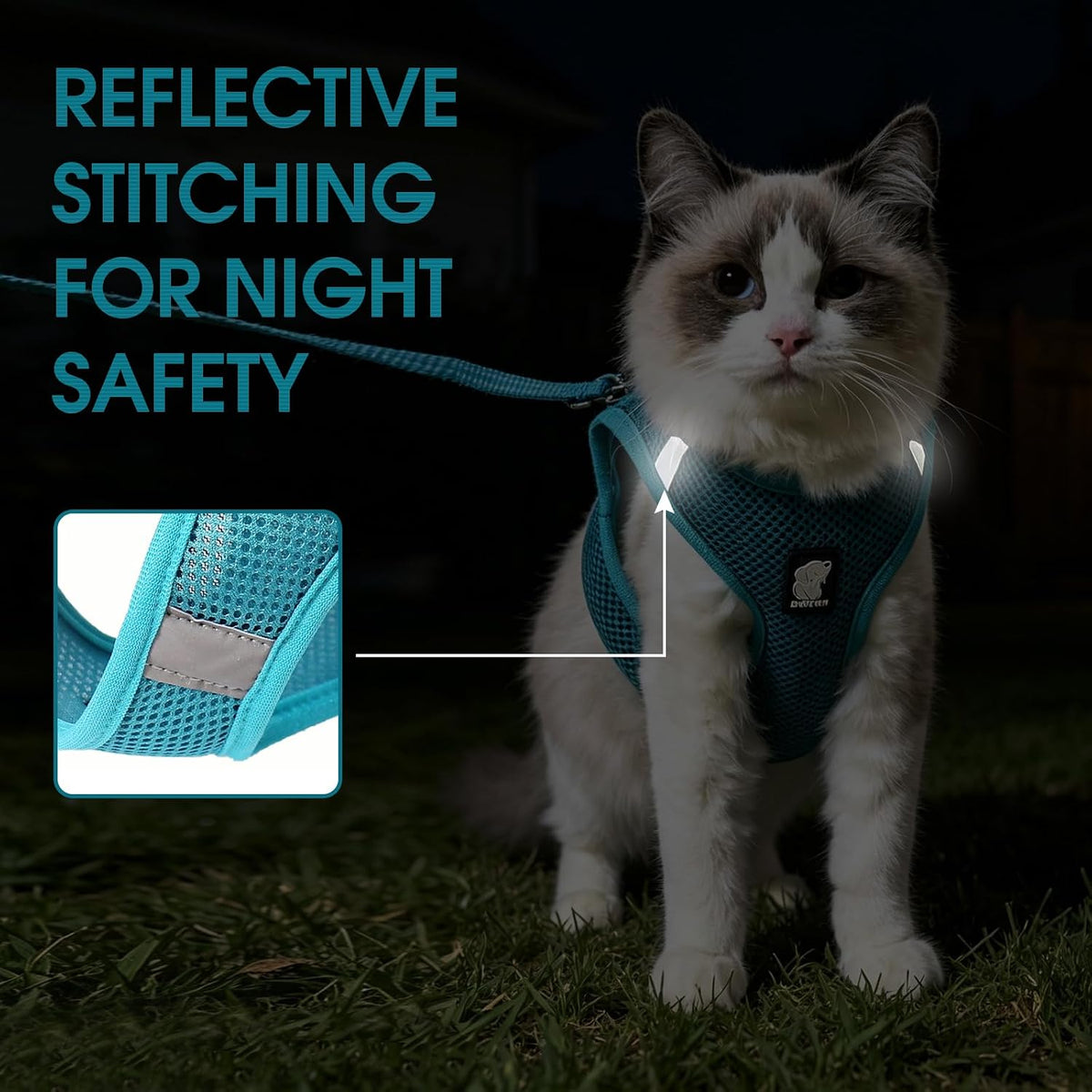 Cat Harness and Leash - Ultra Light Escape Proof Kitten Collar Cat Walking Jacket with Running - Turquoise / Small - image 2