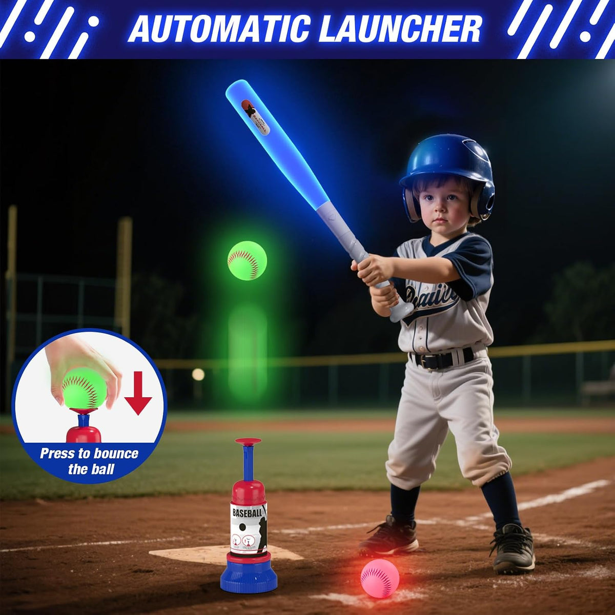 HYES 3-in-1 Baseball Set for kids Auto Pitching Machine – Fun for Kids & Family - Blue+black - image 3