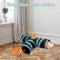 Rypet Guinea Pig Tunnel, 3 Way Collapsible Rabbit Tunnel, Small Pet Tunnels and Tubes with Interactive Ball for Rabbit Ferret Hamster Chinchilla Hedgehog Hiding and Resting