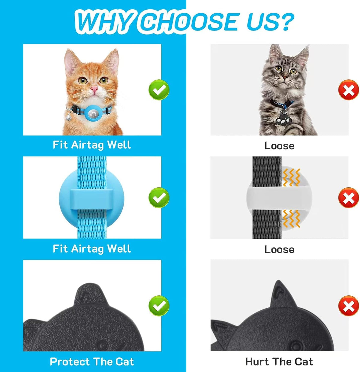 2 Pack Airtag Cat Collar Breakaway with Bell - Blue - image 2
