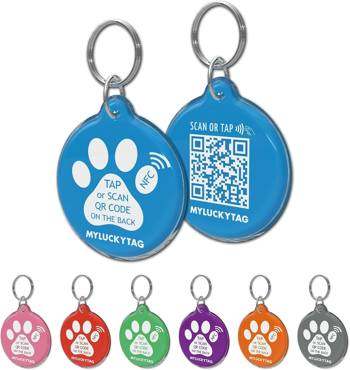 MYLUCKYTAG NFC&QR Code Personalized Dog Cat Tag - Paw,blue