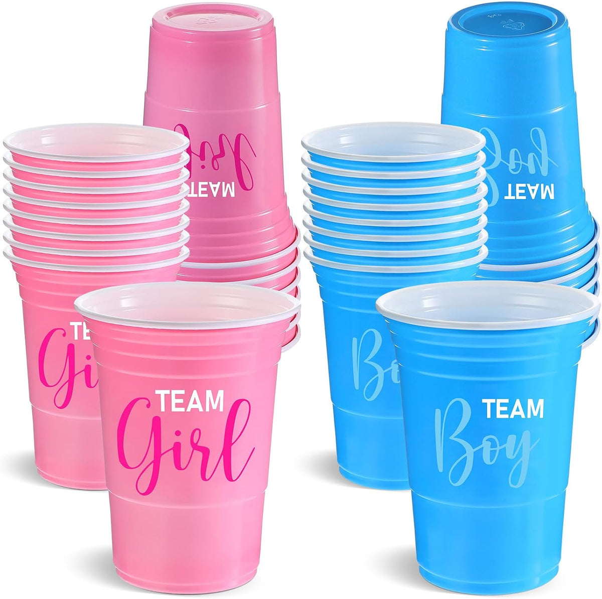 Norme 60 Pcs 16 oz Plastic Gender Reveal Cup Blue Pink Disposable Cup – Fun for Kids & Family - 16 oz / 30