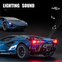 Lambo Toy Car Sian FKP3 Die-Cast Car Model with Lights and Sound Pull - Blue - image 2