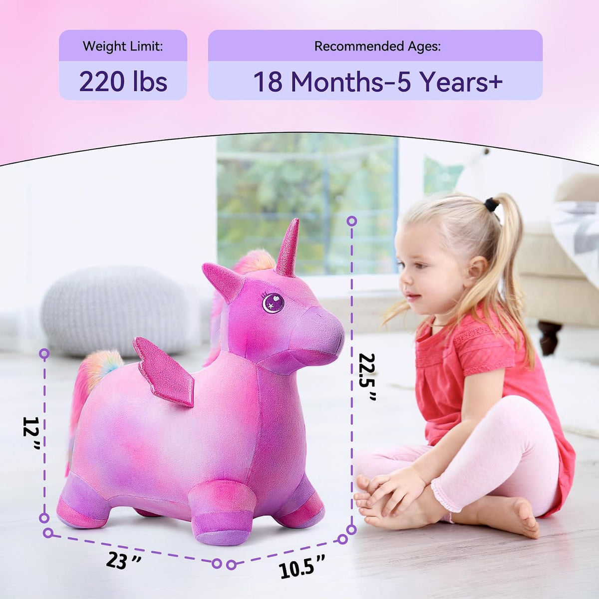 VangeBow inflatable plush giraffe animal hopper with four-legged base - view 4