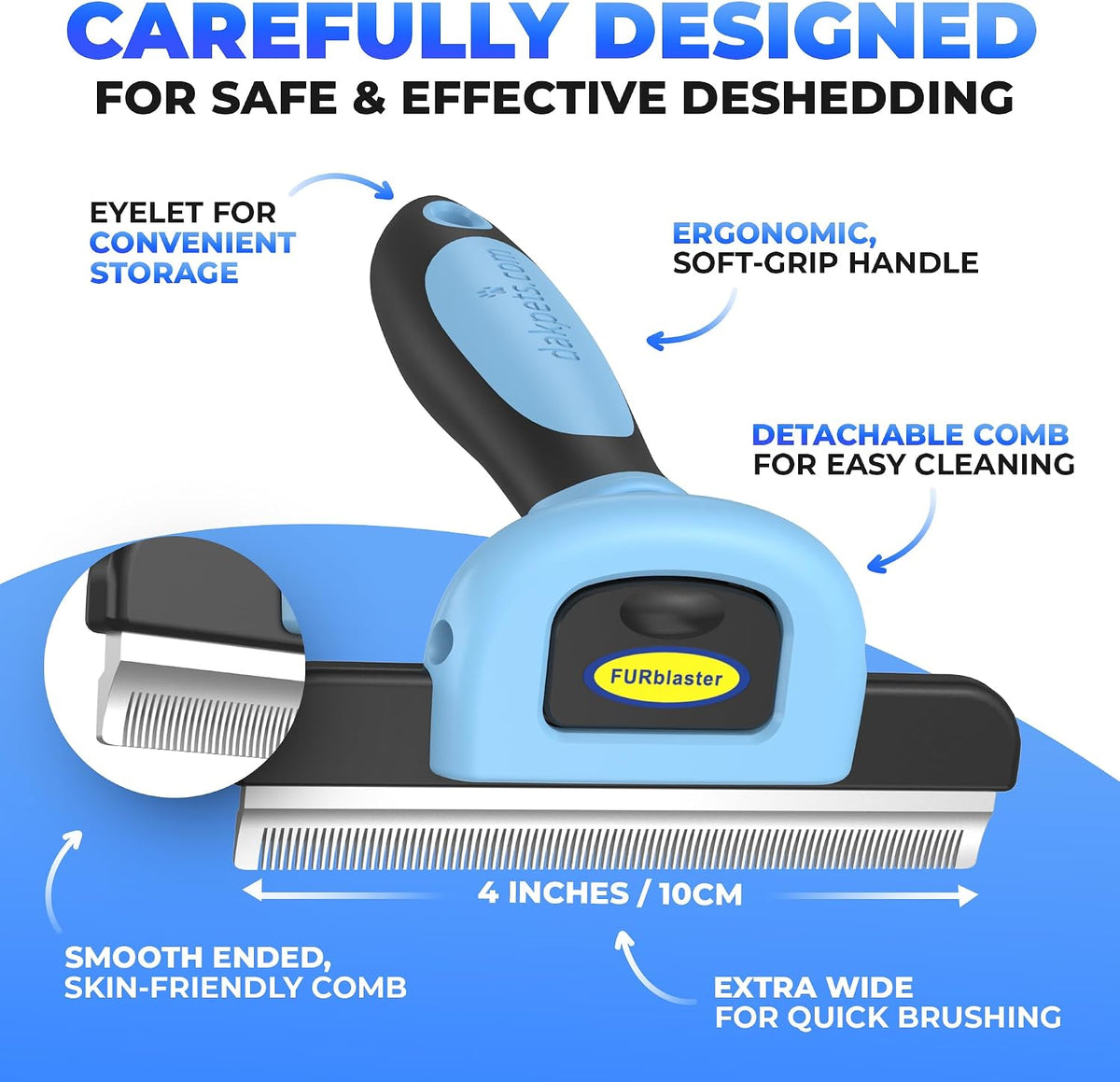 DakPets Stainless Steel Deshedding and Dematting Tool - Blue - image 3