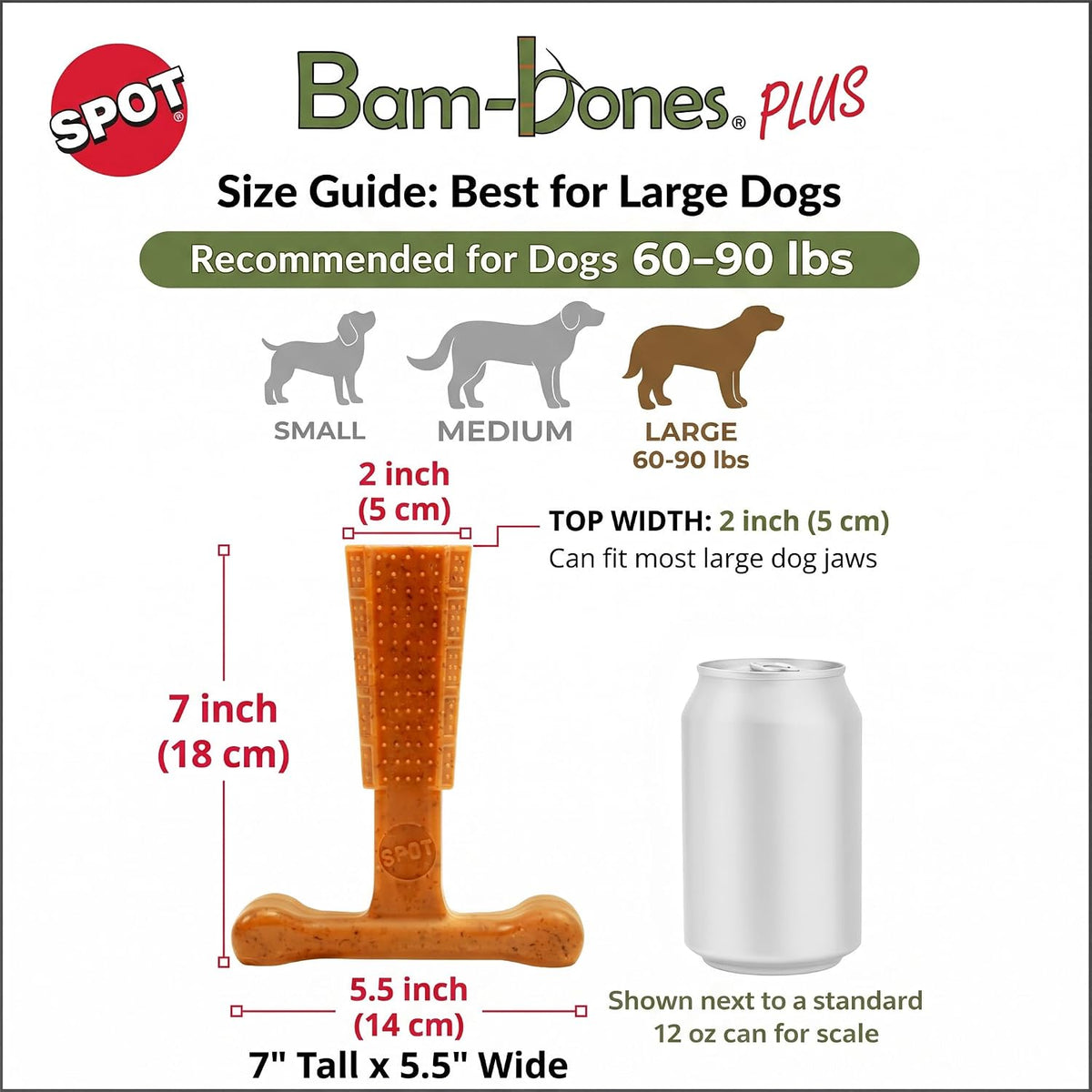 SPOT Bam-Bones Plus T-Bone Dog Chew - Peanut Butter / Large - image 3