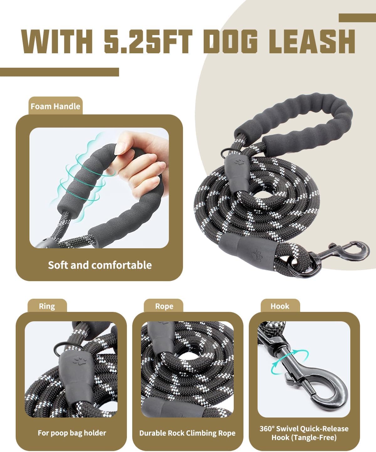 AUROTH Dog Harness for Large Dogs No Pull Tactical Harness and Leash - Desert Camo / L(Neck:19.7"-25.6",Chest:26"-33.9") - image 3