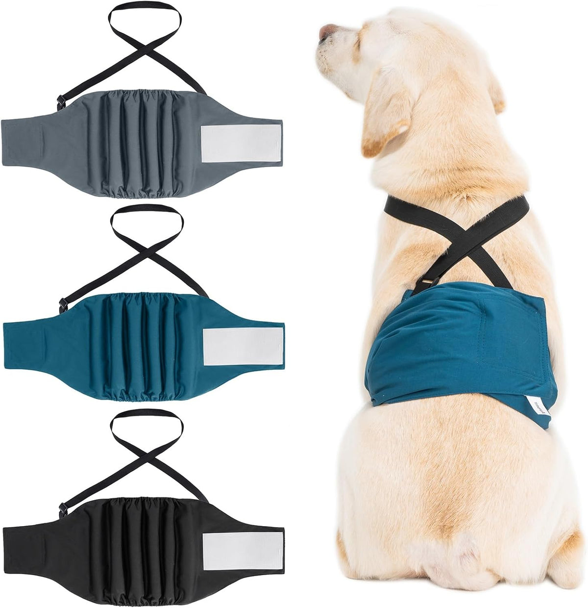 Avont 3 Pack Dog Diapers Male with Suspenders - Black/ Dark Grey/ Navy Blue / M / 3