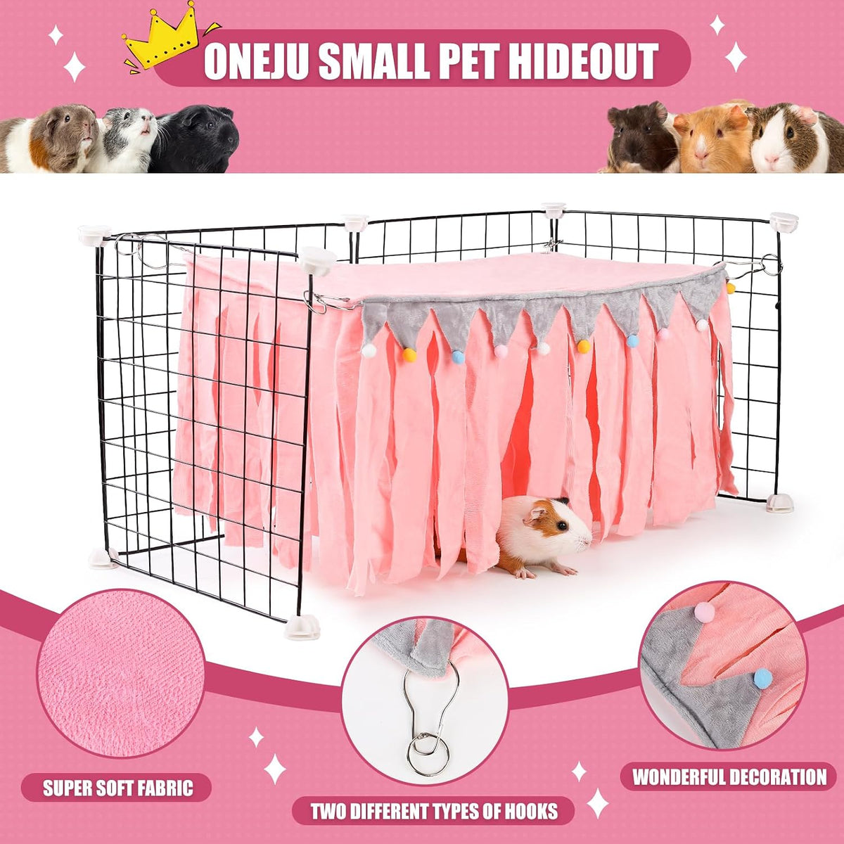 Guinea Pig Hideout, Guinea Pig Corner Hideout - Pink / 23"L x 11.7"W x 11.2"TH - image 3