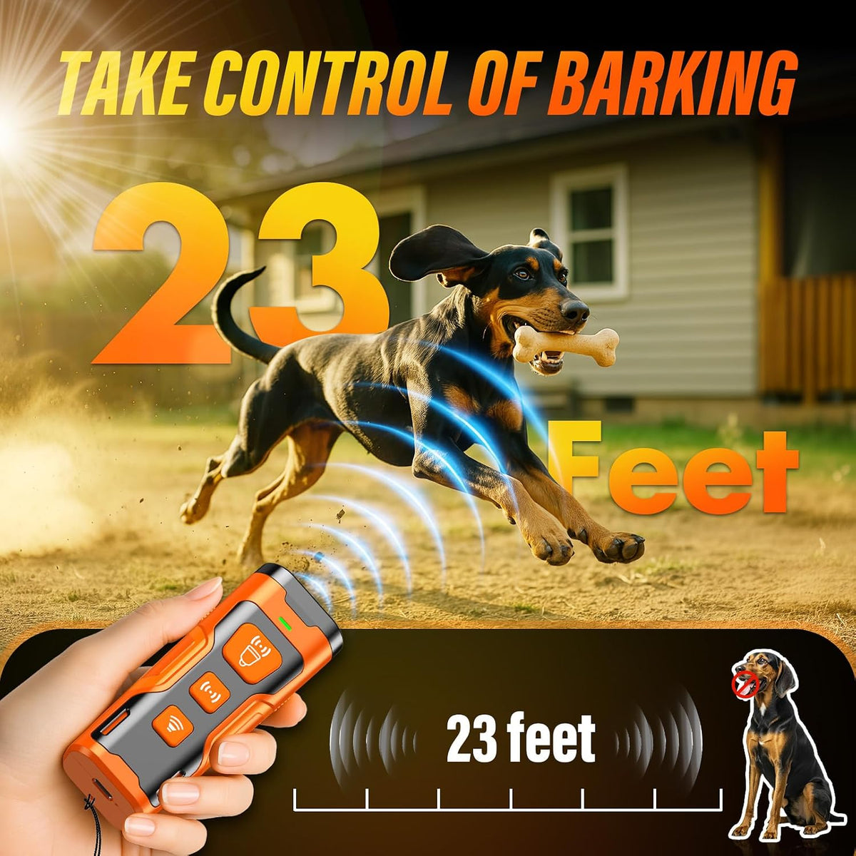 Dog Bark Deterrent Device, 3X Ultrasonic Anti Barking Devices – Essentials for Dogs - Orange - image 3