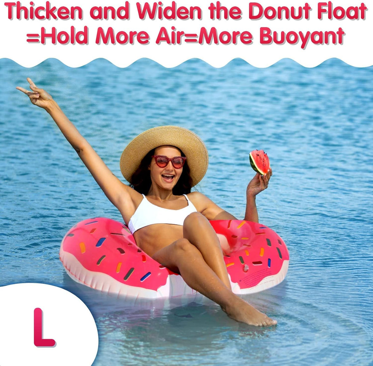 DMAR Donut Pool Float, Donut Tube & Ring for Beach & Pool - 41in Strawberry Pink - image 3