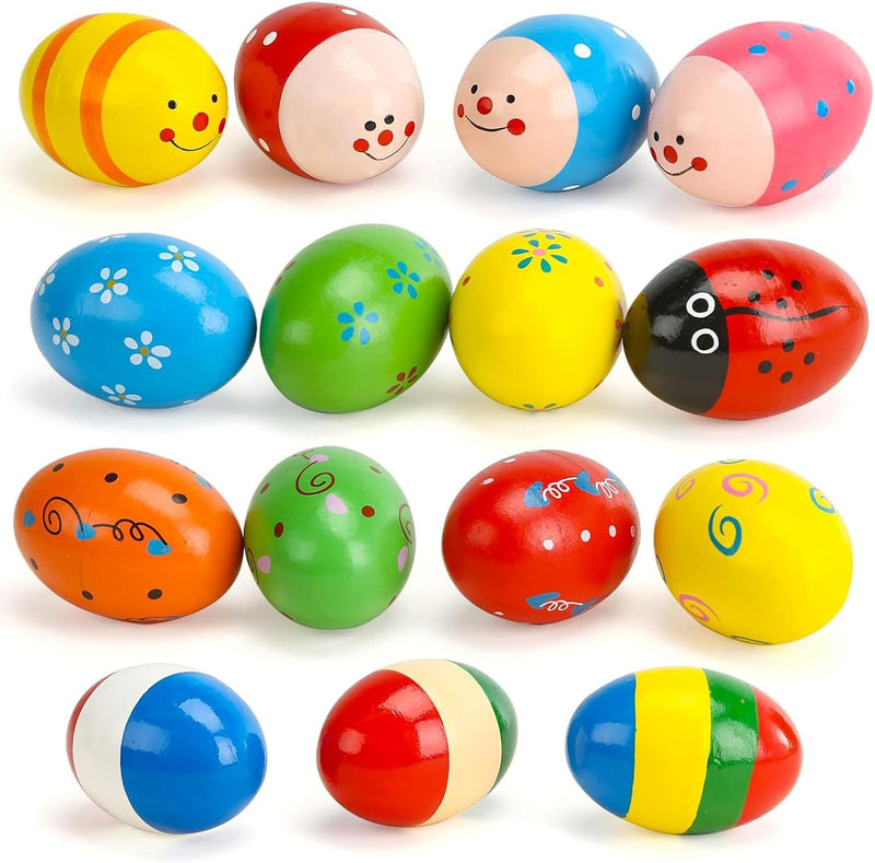 POPLAY 15 PCS Egg Shakers, Maracas for Kids, Wooden – Fun for Kids & Family