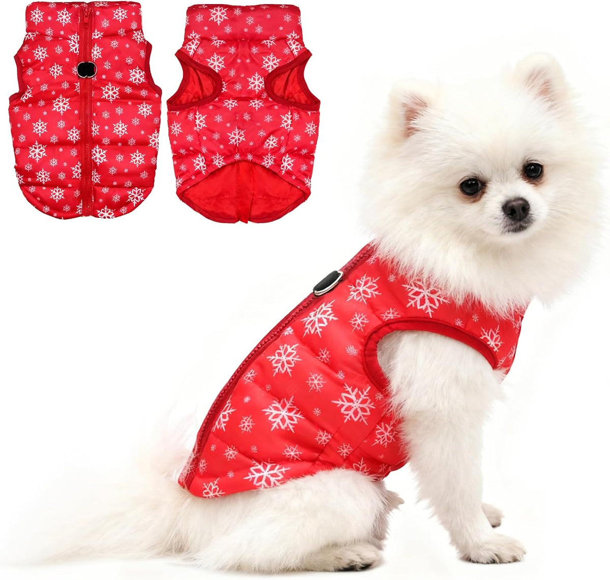 Idepet Pet Dog Cat Coat with Leash Anchor Color Patchwork Padded - XXL(Chest-21",Neck-14.5") / Red-snowflake