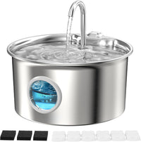 Cat Water Fountain Stainless Steel: Cat Fountain for Drinking - Cat Fountain+6 Filters +3 Sponges