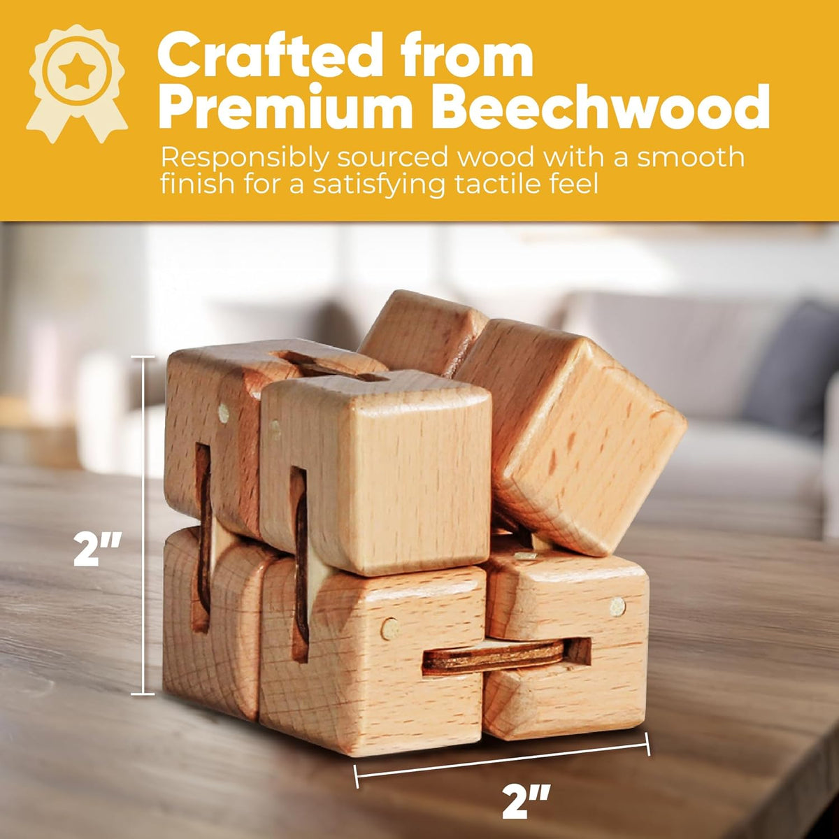 BunMo Wooden Fidget Cube, Beechwood Infinity Cube Fidget Toy - image 2