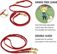 Multi Function 8ft Leather Dog Leash - Red / 8ft*1/2inch - image 3