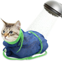 Cat Bathing Bag Anti Scratch Grooming Shower Washing Bag for Nail - Blue-Green