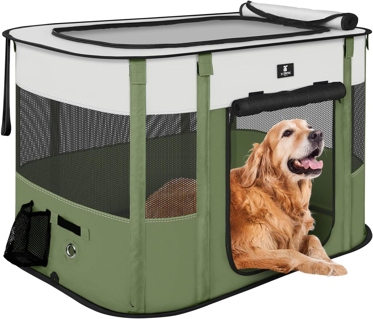 X-ZONE PET Dog Playpen, Puppy Cat Play Pen Portable Foldable Indoor/Outdoor Tent Crate Cage - Green / X-Large