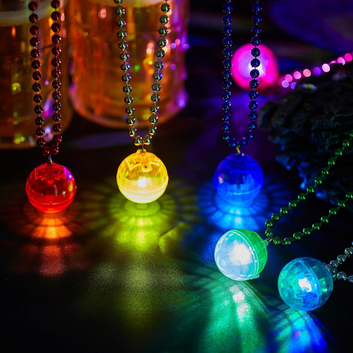 Henoyso 6 pack light up disco ball necklaces in silver with colorful LED lights - view 12