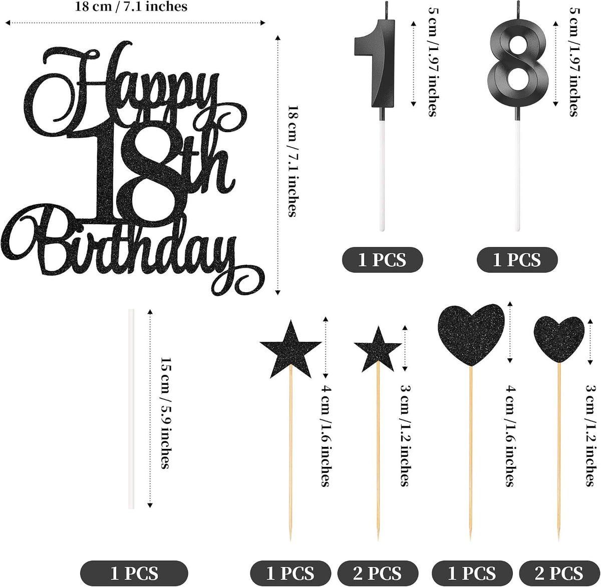 18th Birthday Cake Decorations - Black - image 2