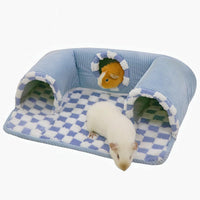 Guinea Pig Hideout Tunnel with Warm Bed for Small Pet 3 Cave Small - blue
