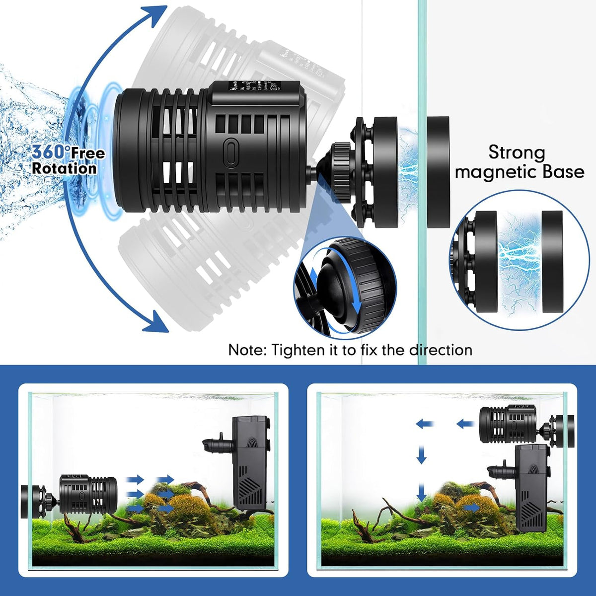 hygger 1850GPH Aquarium Wave Maker Pump with Strong Magnetic Suction - S-8W For 20-60Gal Tank - image 3