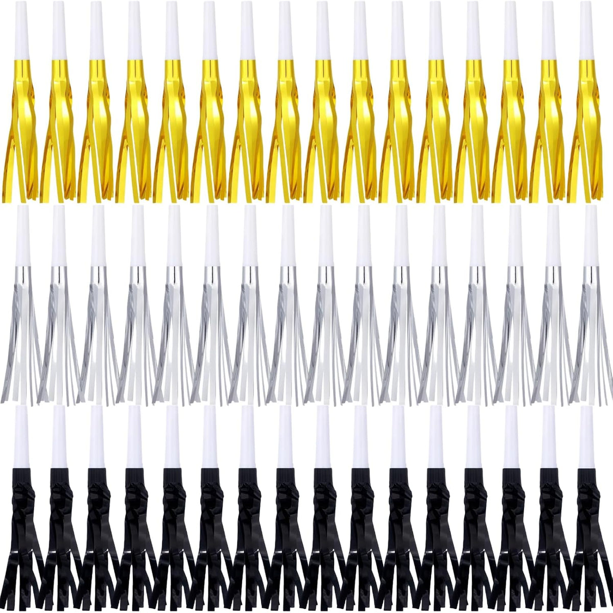 LCPQMZGH 48 silver glitter metallic fringed noise makers party horns