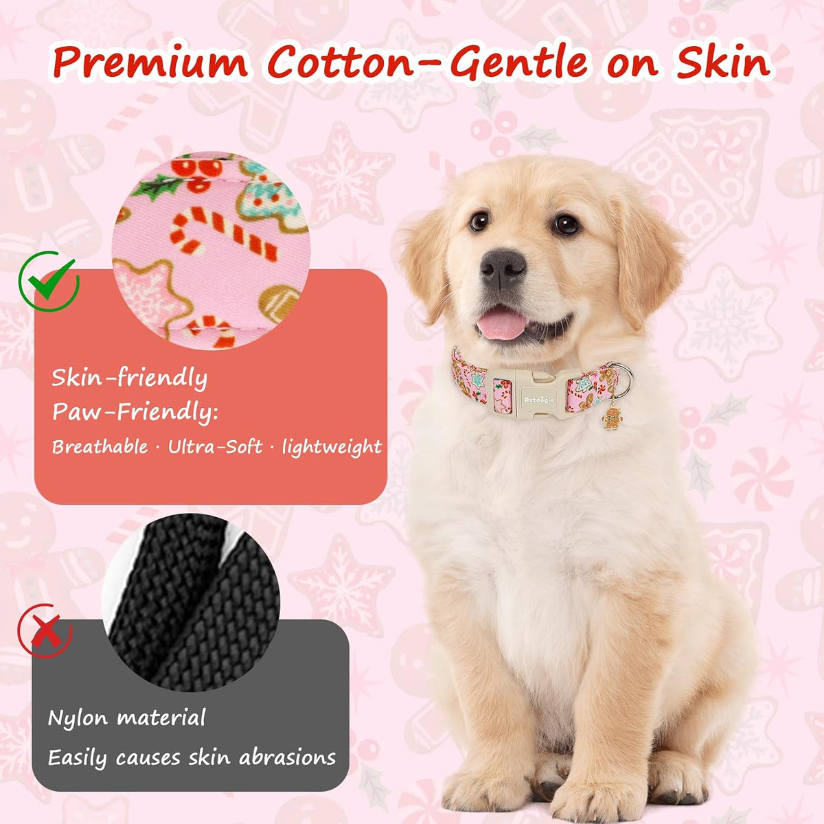 Medium Dog Collars for Male Dogs - Gingerbread on Blush / M - image 4