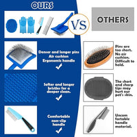 Dog Grooming Brush Set – 5-Piece Kit for Medium & Long-Haired Dogs | Includes Long Pin Brush, Flea Comb, Bath Glove, Silicone Glove, Metal Comb | For Poodles, Huskies & More (Blue)