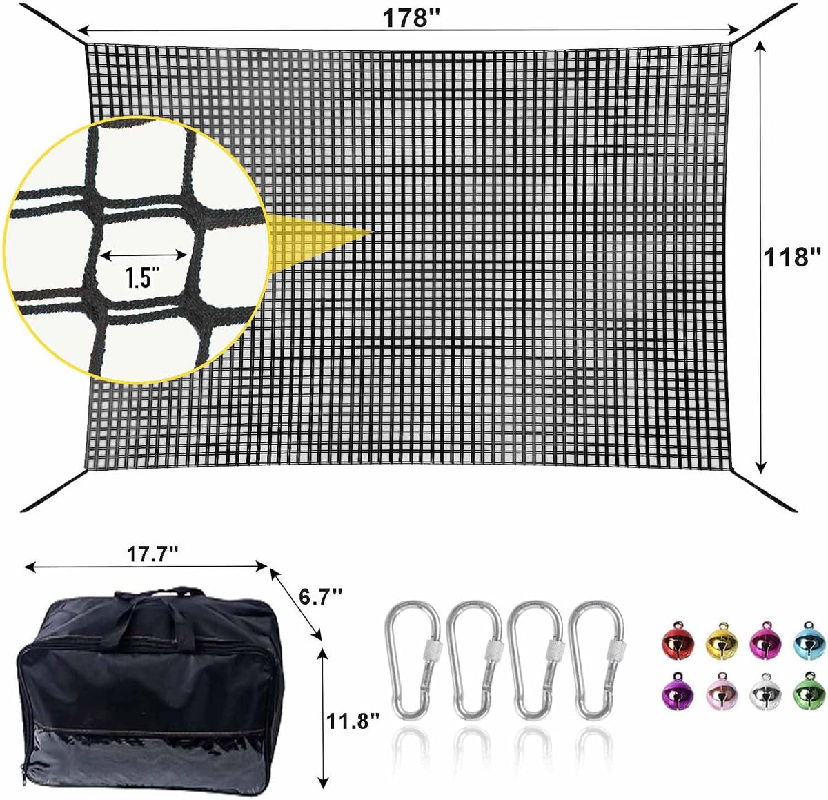 Climbing Net for Kids - 9.9FT x 9.9FT Double Layers Heavy Duty Playground Safety Net, Climbing - Black / 14.8' x 9.9' - image 2