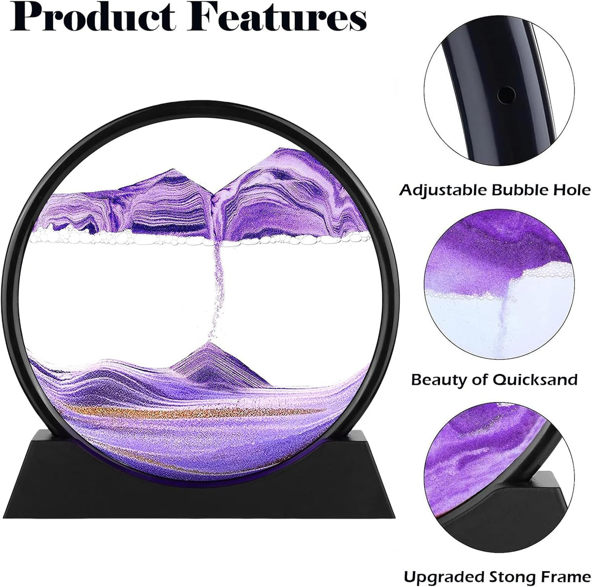 GEKETY 3D moving sand art picture in a round glass frame with layered blue sand - view 27
