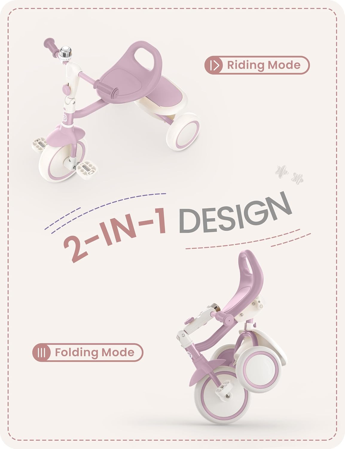 besrey Toddler Tricycle with Bell - Light Purple - image 2