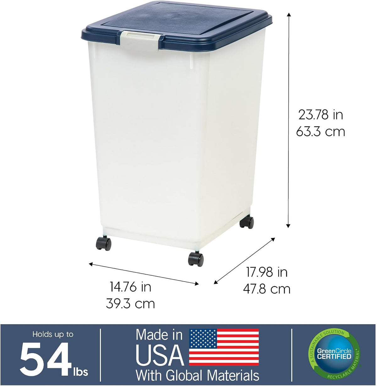 IRIS USA Airtight Pet Food Storage Rolling Container - 54 lbs / Navy - image 3