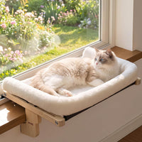 Pecute Cat Windowsill Perch, Cloud-Soft Cat Bed with Wood Frame - White / 18.9" x 14.2"