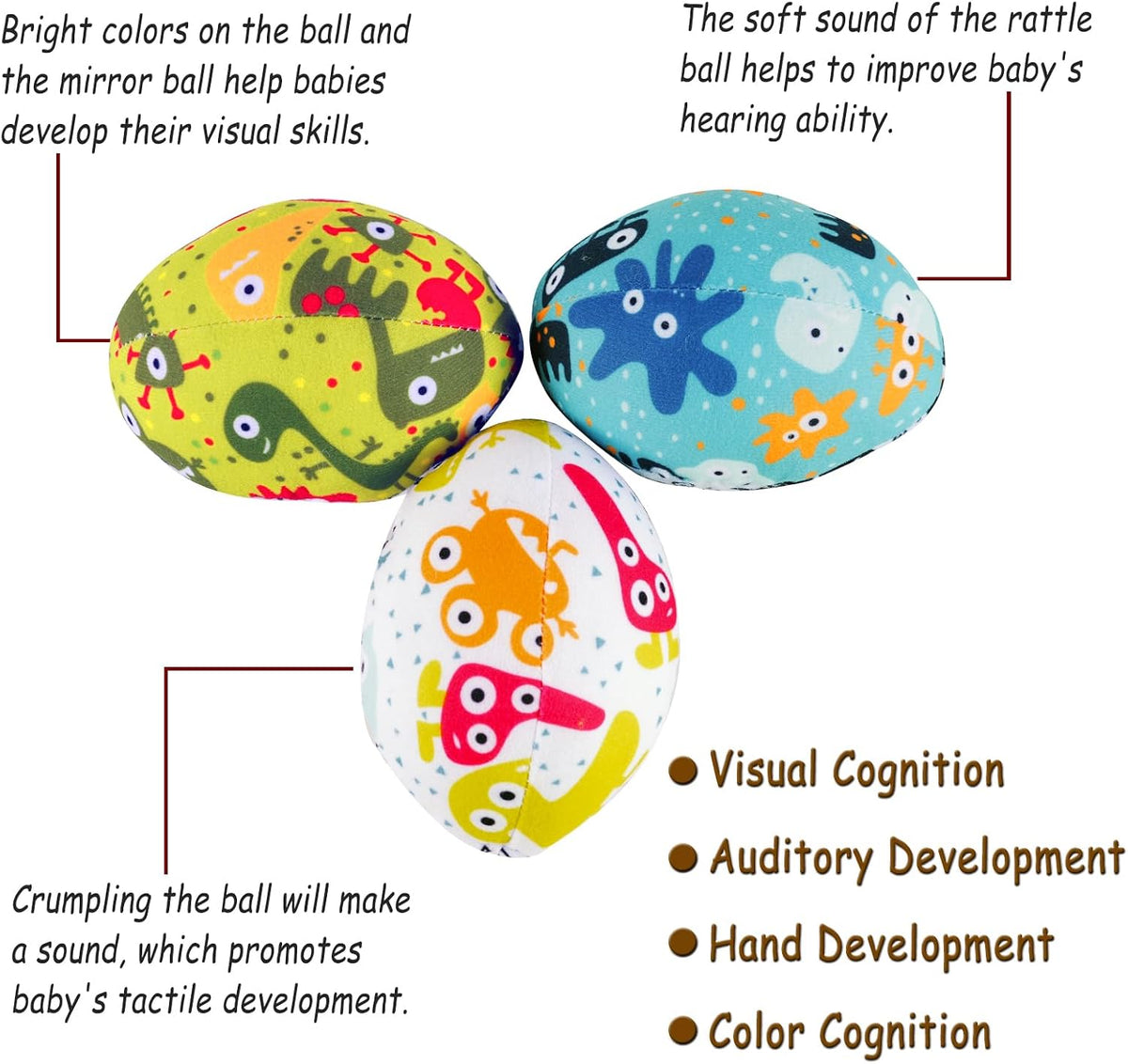 Tayerop set of 3 plush replacement balls for MamaRoo swing with crinkle, rattle and mirror balls - view 23