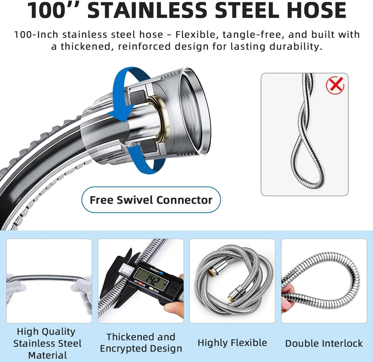 G-Promise 2 Mode Dog Shower Attachment with Extra Long Hose Adhesive - 100 Inch Hose / Chrome - image 2