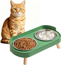 Elevated Cat Bowls Set - Raised Cat Food and Water Bowl Set with Non Slip Stand - Pet Feeding - Green