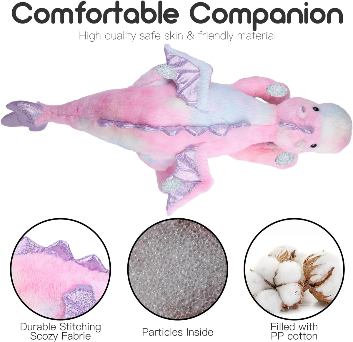 ARELUX Large 36in Cute Dragon Stuffed Animals Plush Toy Soft Matcha - Colorful Pink / 36inch - image 4
