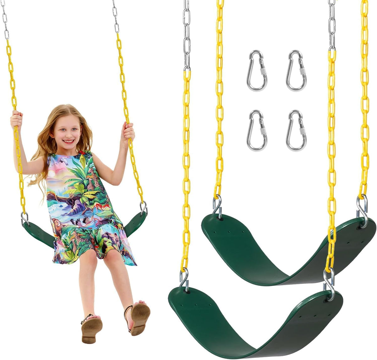Decorlife 2 pack green outdoor swing seats with 66 inch coated chains