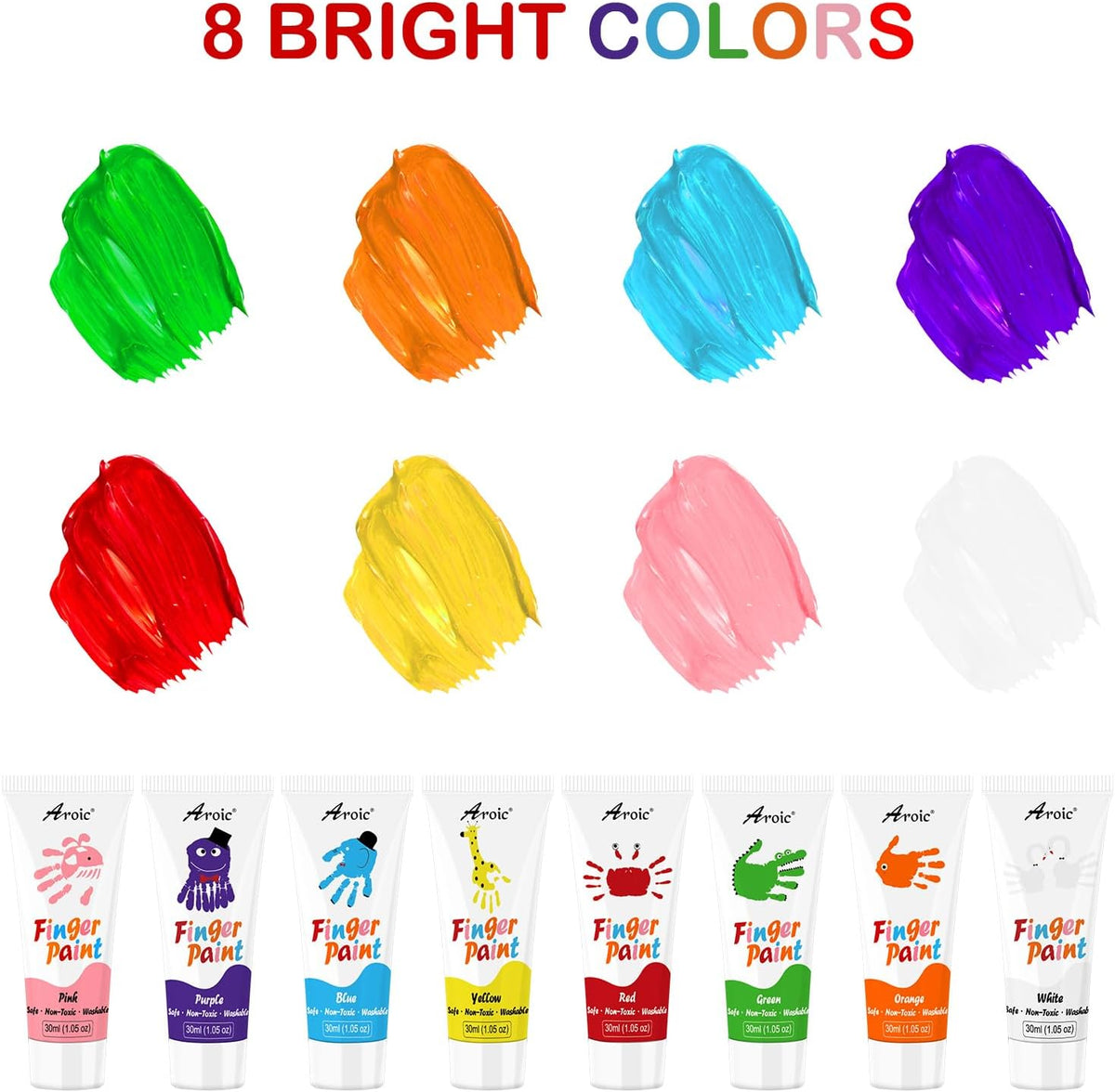 AROIC 8PCS Washable Finger Paint, Non-Toxic Finger Paints – Fun for Kids & Family - 8 Colors (1.05oz) - image 4