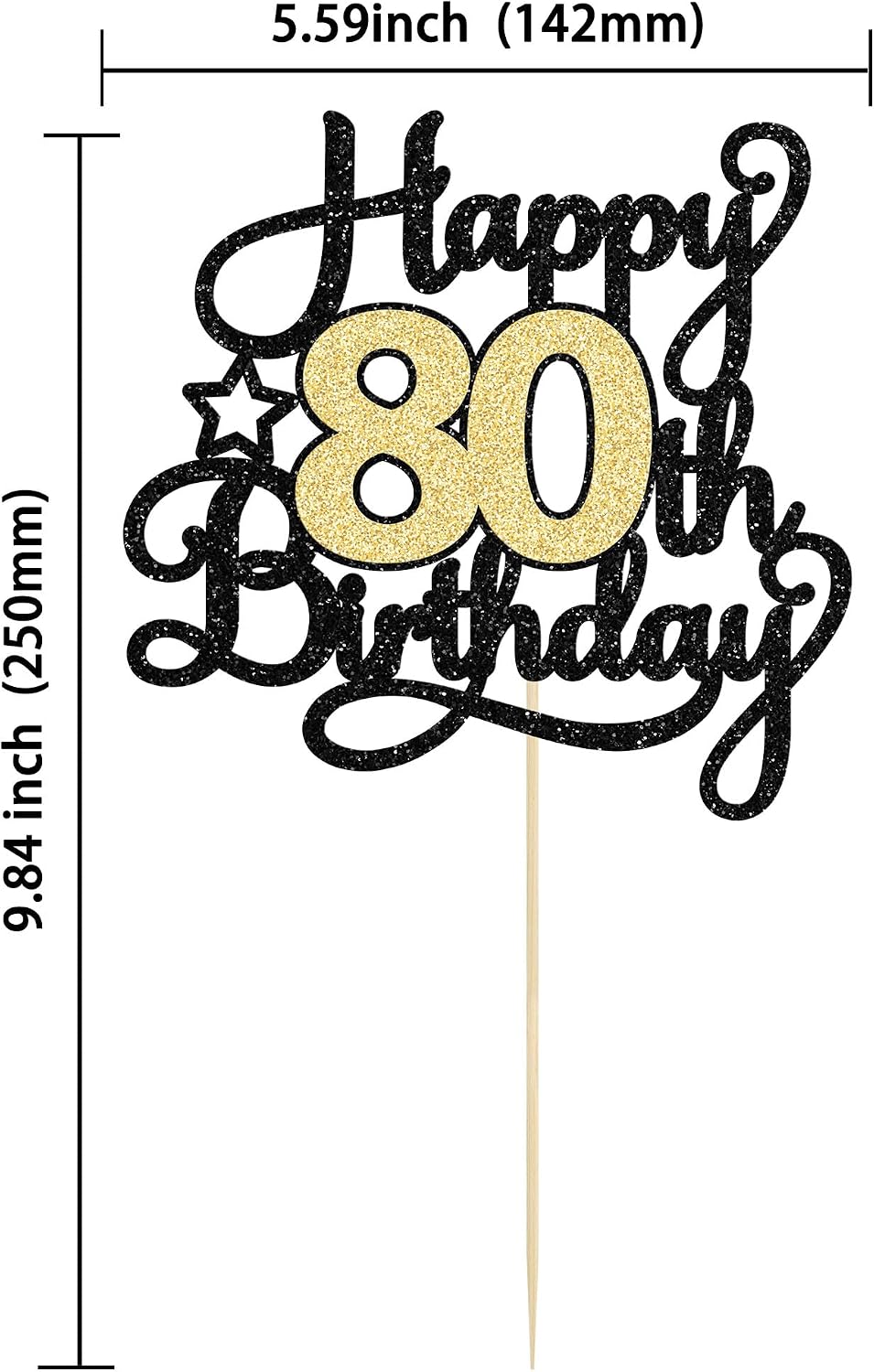 1Pc Happy 80th Birthday Cake Topper Black Gold Glitter Cheers to 80 - 80th - image 2
