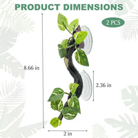 2-piece resin reptile climbing branch set with suction cups and leaves - view 3