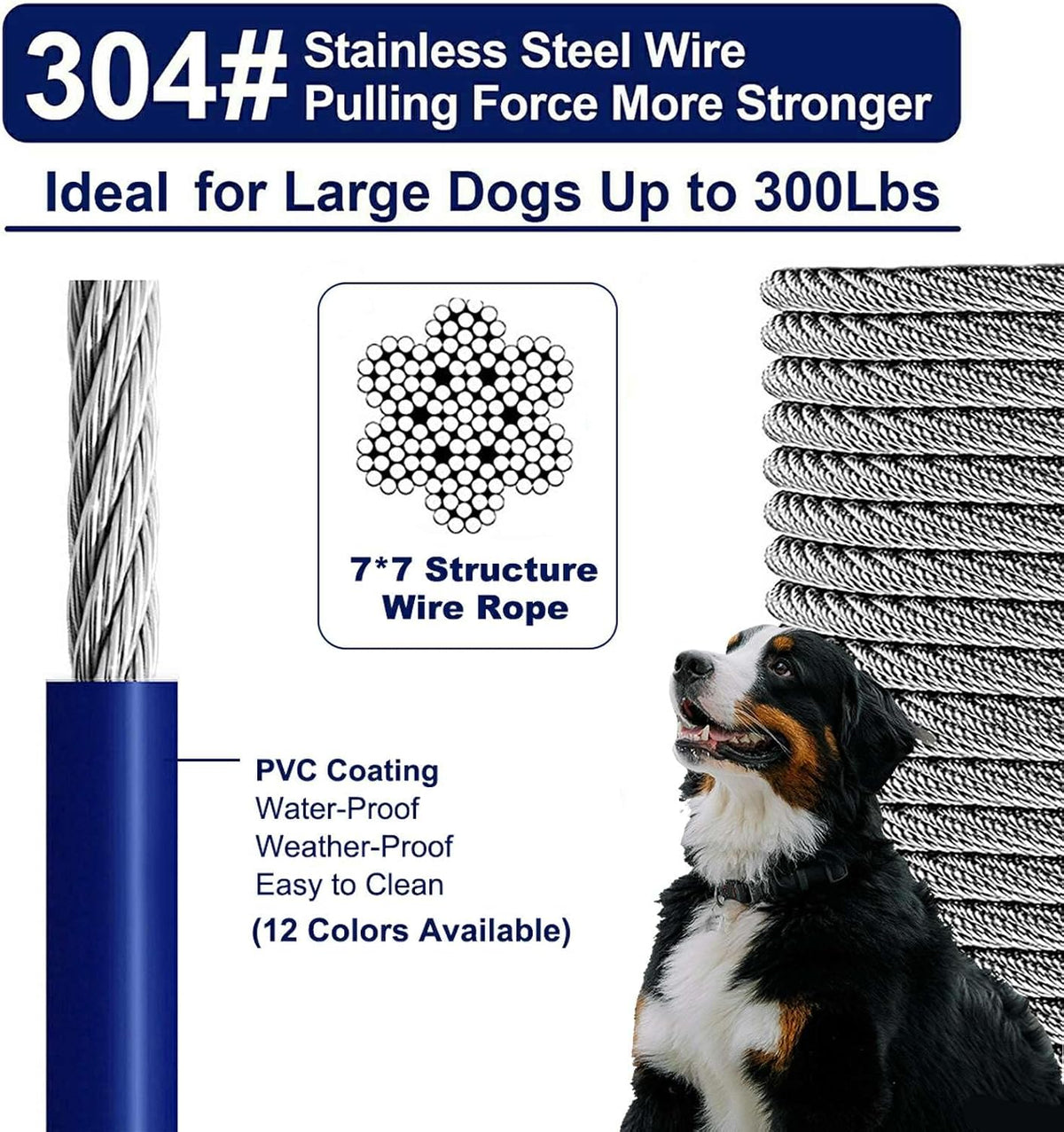 Tie Out Cable for Dogs Up to 300lbs - 50 ft / Blue - image 2
